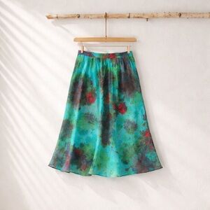 JCrew 100% Silk Floral Green Skirt Size‎ 2 Artsy Feminine Romantic